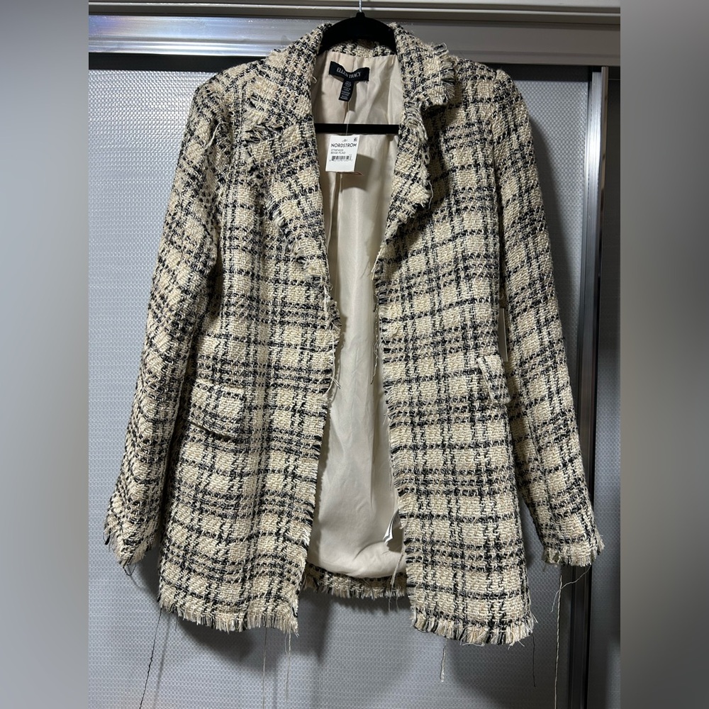 Ellen Tracy Women's Black and Cream Plaid Tweed Blazer NWT